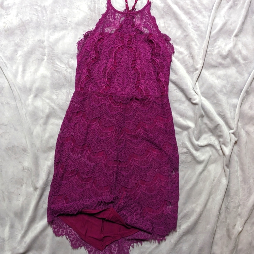 Free People 'She's Got It' Dahlia Magenta Lace Mini Dress - Size M - MAKE OFFER!